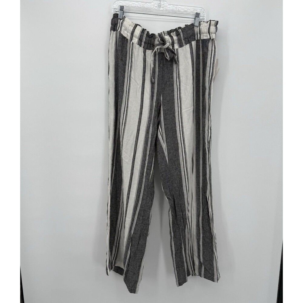Vanilla Star Striped Linen Pants Tie Misses Size 1X Grey & White
